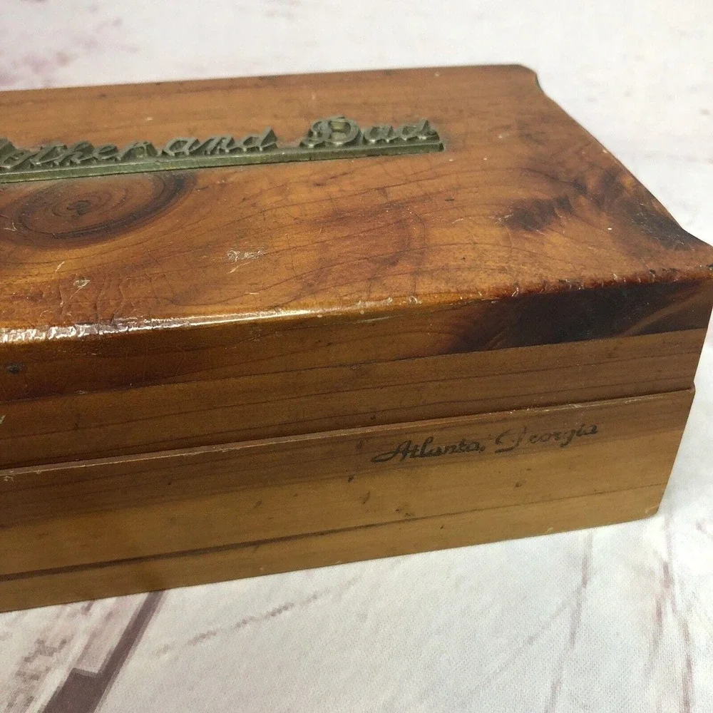 Vintage Wooden Box Trinket Jewlery Mother and‎ Dad Wood Atlanta Georgia